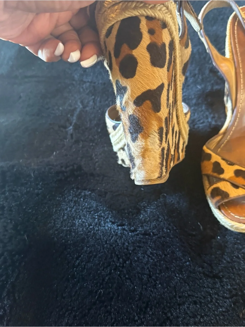 Christian Louboutin Leopard Calf Hair Espadrille Wedge Sandals - Brown/Black